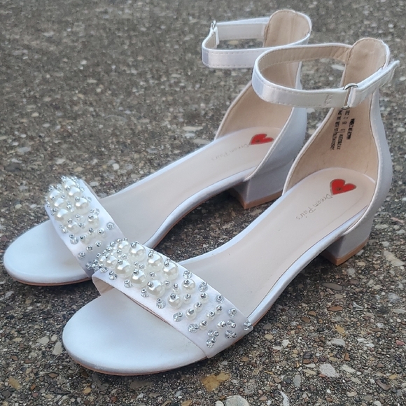 Dream Pairs White Pearl Bead Ankle Strap Sandals Heels Wedding Formal 3 - Picture 1 of 10